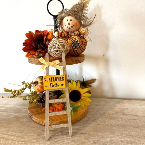 Fall Mini Ladder Signs Set 2pc Sunflower Pumpkin Patch 11in Tier Tray Decor - Picture 9 of 11
